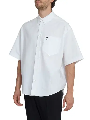 AMI PARIS Men's Embroidered Logo Boxy Cotton Shirt - Blanc Naturel - Size 34 | Thumbnail 4 AMI PARIS Men's Embroidered Logo Boxy Cotton Shirt - Blanc Naturel - Size 34 | Thumbnail 4