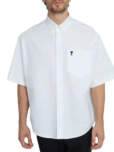 AMI PARIS Men's Embroidered Logo Boxy Cotton Shirt - Blanc Naturel - Size 34 | Thumbnail 6 AMI PARIS Men's Embroidered Logo Boxy Cotton Shirt - Blanc Naturel - Size 34 | Thumbnail 6