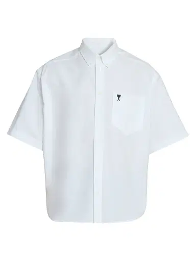 AMI PARIS Men's Embroidered Logo Boxy Cotton Shirt - Blanc Naturel - Size 34 | Thumbnail 1 AMI PARIS Men's Embroidered Logo Boxy Cotton Shirt - Blanc Naturel - Size 34 | Thumbnail 1