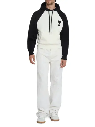 AMI Paris Men's Boxy Crochet Ami De Coeur Raglan Hoodie - Blanc Creme Noir | Thumbnail 2