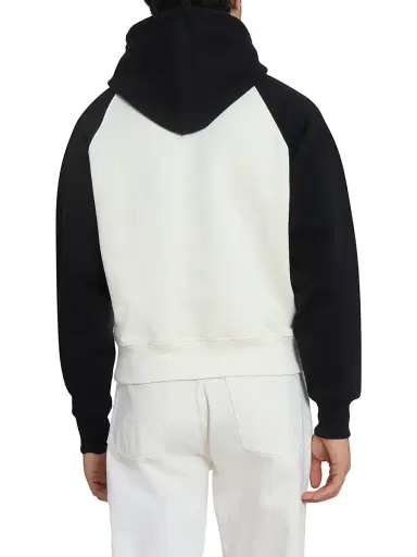 AMI Paris Men's Boxy Crochet Ami De Coeur Raglan Hoodie - Blanc Creme Noir | Thumbnail 5