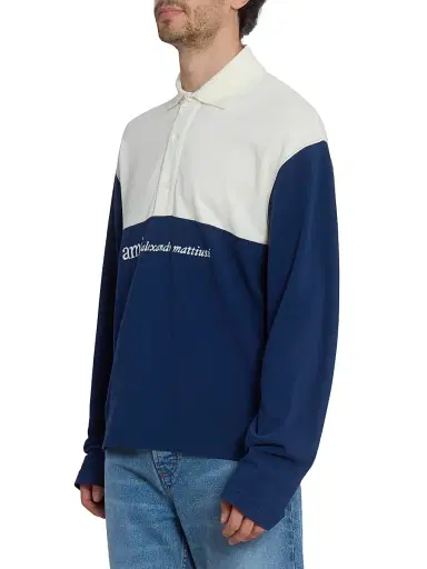 AMI Paris Men's Logo Cotton Boxy-Fit Polo Shirt - Blanc Creme Encre | Thumbnail 4 AMI Paris Men's Logo Cotton Boxy-Fit Polo Shirt - Blanc Creme Encre | Thumbnail 4