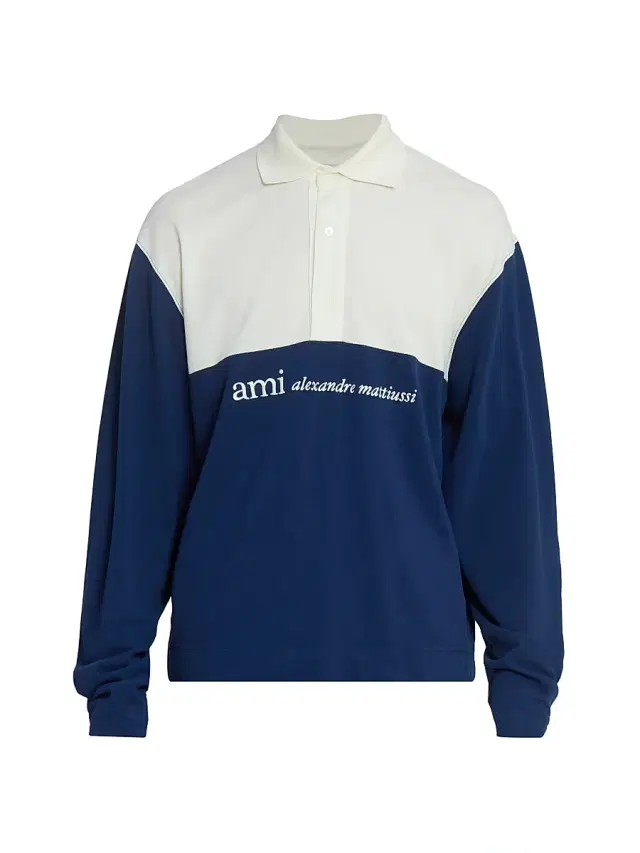 AMI Paris Men's Logo Cotton Boxy-Fit Polo Shirt - Blanc Creme Encre