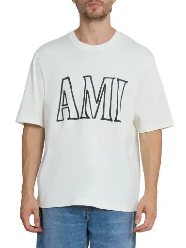 AMI PARIS Men's Logo Cotton T-Shirt - Blanc Creme | Thumbnail 3 AMI PARIS Men's Logo Cotton T-Shirt - Blanc Creme | Thumbnail 3