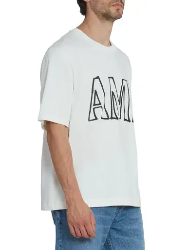 AMI PARIS Men's Logo Cotton T-Shirt - Blanc Creme | Thumbnail 4 AMI PARIS Men's Logo Cotton T-Shirt - Blanc Creme | Thumbnail 4