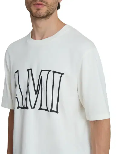 AMI PARIS Men's Logo Cotton T-Shirt - Blanc Creme | Thumbnail 6 AMI PARIS Men's Logo Cotton T-Shirt - Blanc Creme | Thumbnail 6