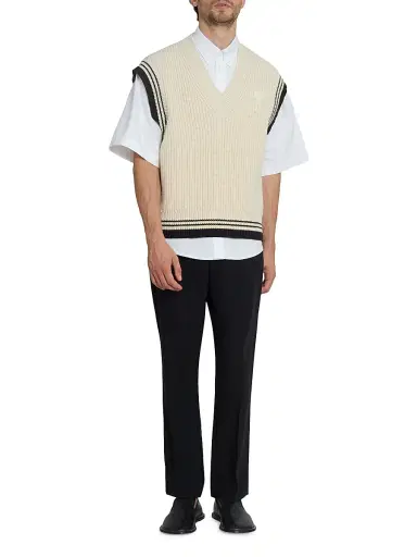 AMI Paris Men's Logo Wool-Cotton Sweater Vest - Blanc Creme | Thumbnail 2 AMI Paris Men's Logo Wool-Cotton Sweater Vest - Blanc Creme | Thumbnail 2