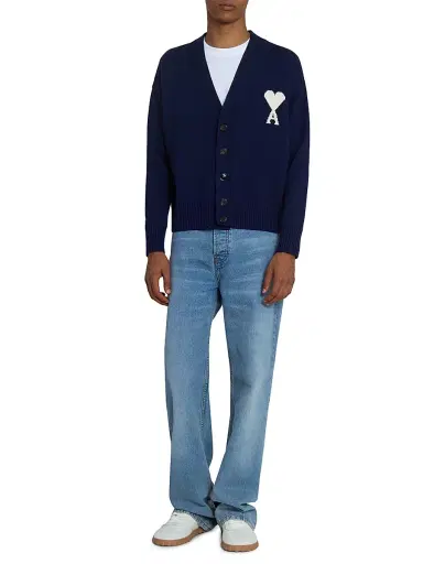 AMI PARIS Men's Quota Wool-Cotton Cardigan - Encre Ecru - Size XXL | Thumbnail 2
