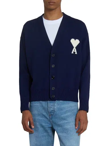 AMI PARIS Men's Quota Wool-Cotton Cardigan - Encre Ecru - Size XXL | Thumbnail 3
