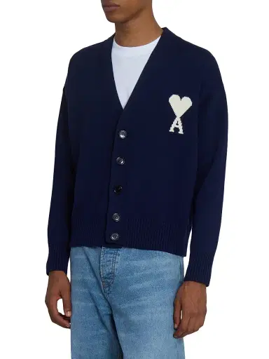 AMI PARIS Men's Quota Wool-Cotton Cardigan - Encre Ecru - Size XXL | Thumbnail 4