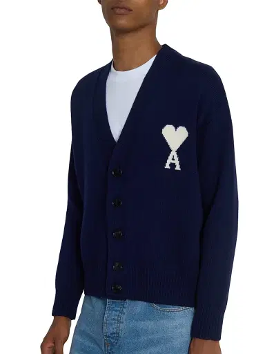 AMI PARIS Men's Quota Wool-Cotton Cardigan - Encre Ecru - Size XXL | Thumbnail 6