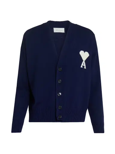 AMI PARIS Men's Quota Wool-Cotton Cardigan - Encre Ecru - Size XXL | Thumbnail 1