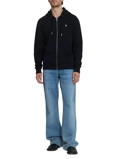 AMI PARIS Men's Ami de Coeur Cotton Zip-Front Hoodie - Noir Blanc Creme - Size XXL | Thumbnail 2 AMI PARIS Men's Ami de Coeur Cotton Zip-Front Hoodie - Noir Blanc Creme - Size XXL | Thumbnail 2