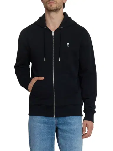 AMI PARIS Men's Ami de Coeur Cotton Zip-Front Hoodie - Noir Blanc Creme - Size XXL | Thumbnail 3 AMI PARIS Men's Ami de Coeur Cotton Zip-Front Hoodie - Noir Blanc Creme - Size XXL | Thumbnail 3