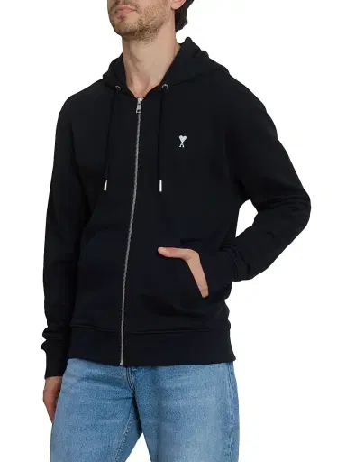 AMI PARIS Men's Ami de Coeur Cotton Zip-Front Hoodie - Noir Blanc Creme - Size XXL | Thumbnail 4 AMI PARIS Men's Ami de Coeur Cotton Zip-Front Hoodie - Noir Blanc Creme - Size XXL | Thumbnail 4