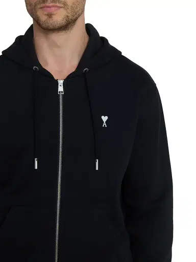 AMI PARIS Men's Ami de Coeur Cotton Zip-Front Hoodie - Noir Blanc Creme - Size XXL | Thumbnail 6 AMI PARIS Men's Ami de Coeur Cotton Zip-Front Hoodie - Noir Blanc Creme - Size XXL | Thumbnail 6