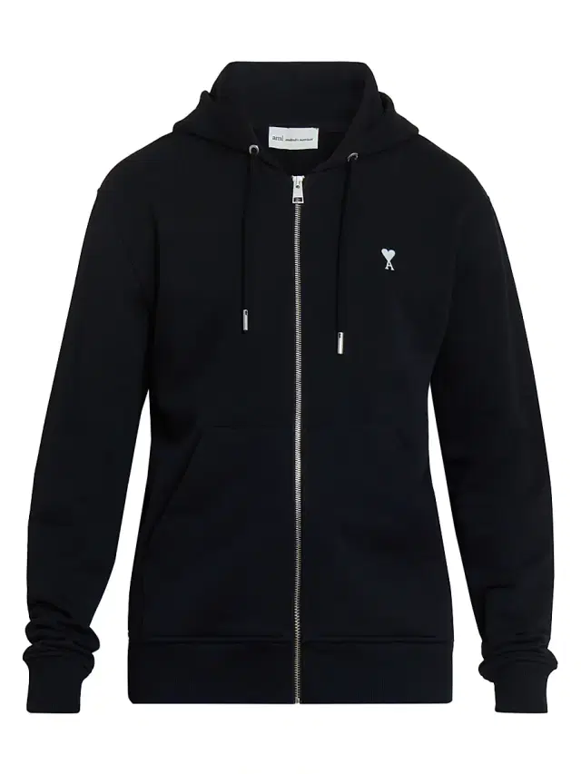 Men's Ami de Coeur Cotton Zip-Front Hoodie - Noir Blanc Creme