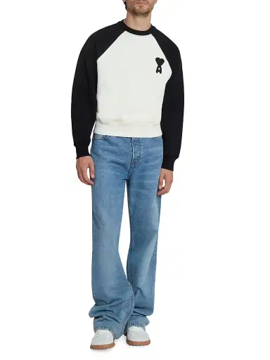 AMI Paris Men's Boxy Crochet Ami De Coeur Raglan Sweatshirt - Blanc Creme Noir | Thumbnail 2 AMI Paris Men's Boxy Crochet Ami De Coeur Raglan Sweatshirt - Blanc Creme Noir | Thumbnail 2
