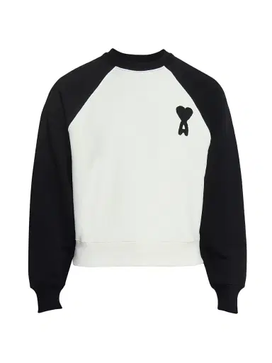 AMI Paris Men's Boxy Crochet Ami De Coeur Raglan Sweatshirt - Blanc Creme Noir | Thumbnail 1 AMI Paris Men's Boxy Crochet Ami De Coeur Raglan Sweatshirt - Blanc Creme Noir | Thumbnail 1