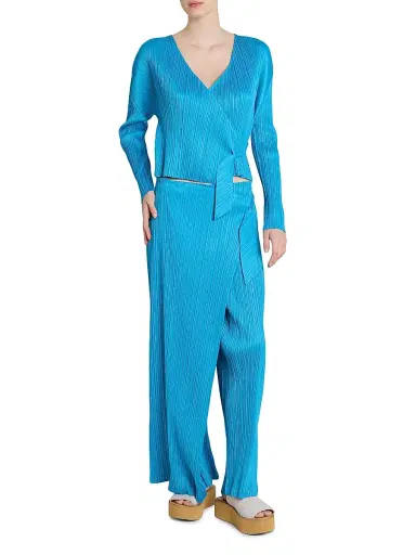 Pleats Please Issey Miyake Women's Facade Plissé Wrap Pants - Saxe Blue - Size Large | Thumbnail 2