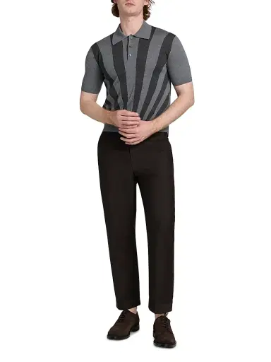 Versace Men's Rays Intarsia-Knit Polo Shirt - Medium Grey - Size 44 | Thumbnail 2 Versace Men's Rays Intarsia-Knit Polo Shirt - Medium Grey - Size 44 | Thumbnail 2