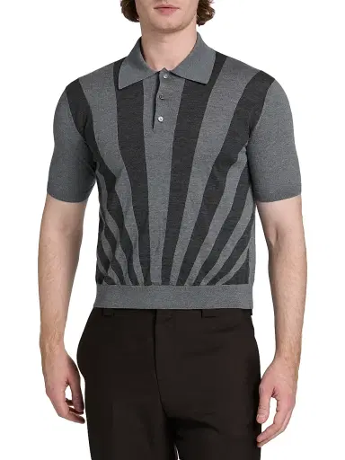 Versace Men's Rays Intarsia-Knit Polo Shirt - Medium Grey - Size 44 | Thumbnail 3 Versace Men's Rays Intarsia-Knit Polo Shirt - Medium Grey - Size 44 | Thumbnail 3
