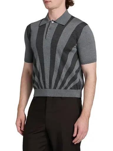 Versace Men's Rays Intarsia-Knit Polo Shirt - Medium Grey - Size 44 | Thumbnail 4 Versace Men's Rays Intarsia-Knit Polo Shirt - Medium Grey - Size 44 | Thumbnail 4