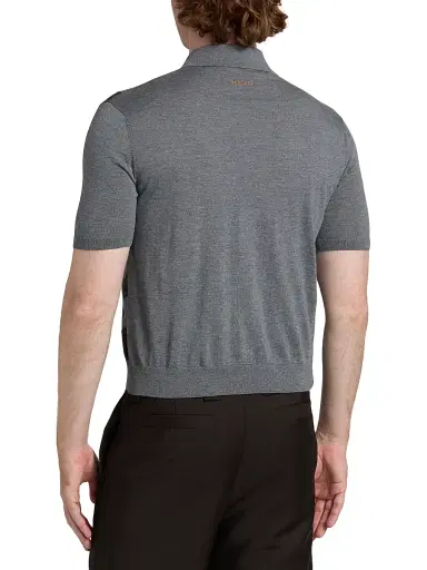 Versace Men's Rays Intarsia-Knit Polo Shirt - Medium Grey - Size 44 | Thumbnail 5 Versace Men's Rays Intarsia-Knit Polo Shirt - Medium Grey - Size 44 | Thumbnail 5