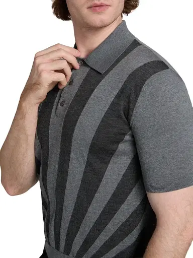 Versace Men's Rays Intarsia-Knit Polo Shirt - Medium Grey - Size 44 | Thumbnail 6 Versace Men's Rays Intarsia-Knit Polo Shirt - Medium Grey - Size 44 | Thumbnail 6