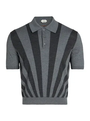 Versace Men's Rays Intarsia-Knit Polo Shirt - Medium Grey - Size 44 | Thumbnail 1 Versace Men's Rays Intarsia-Knit Polo Shirt - Medium Grey - Size 44 | Thumbnail 1