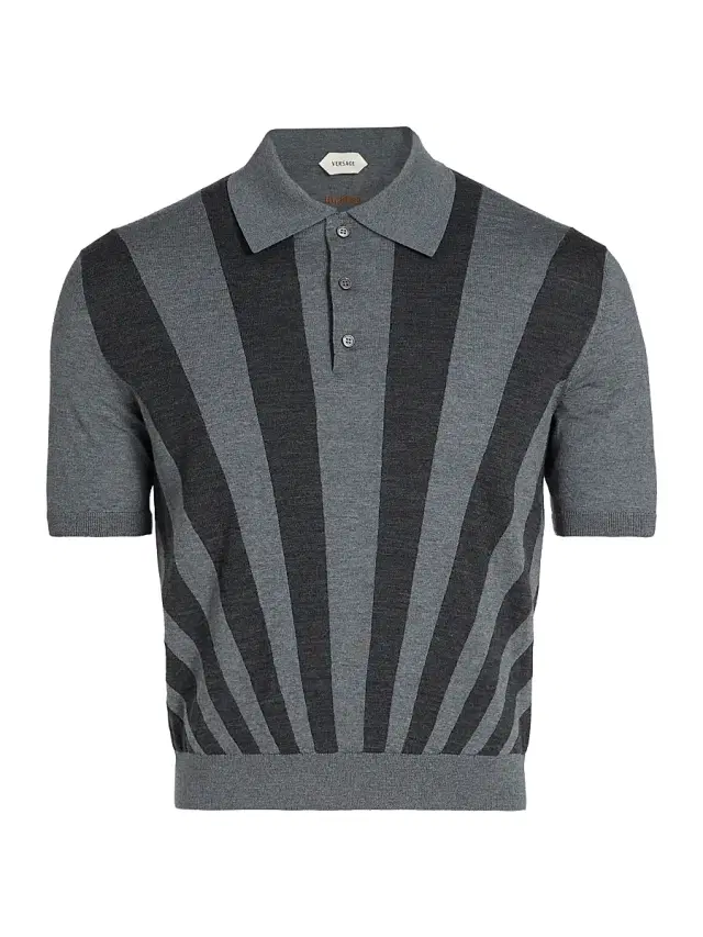 Versace Men's Rays Intarsia-Knit Polo Shirt - Medium Grey