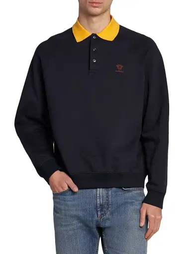 Versace Men's Medusa Collared Sweatshirt - Navy Blue - Size XL | Thumbnail 3
