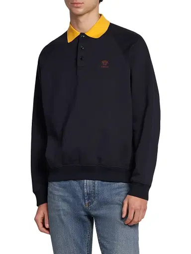 Versace Men's Medusa Collared Sweatshirt - Navy Blue - Size XL | Thumbnail 4