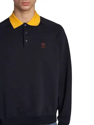 Versace Men's Medusa Collared Sweatshirt - Navy Blue - Size XL | Thumbnail 6