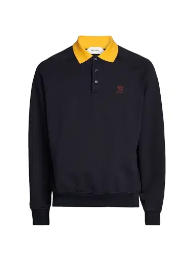 Versace Men's Medusa Collared Sweatshirt - Navy Blue - Size XL | Thumbnail 1