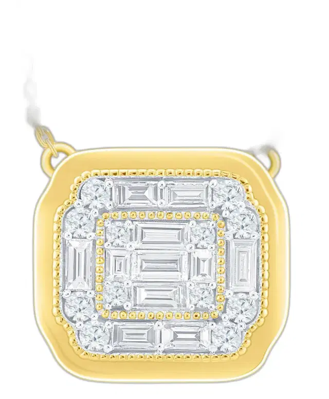 Wish Fine Jewelry 0.915ct Diamond 14K Gold Halo Pendant Necklace