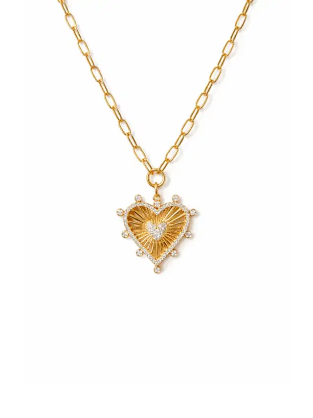 Wish Fine Jewelry 1.10ct Diamond 14K Gold Fluted Heart Paperclip Necklace