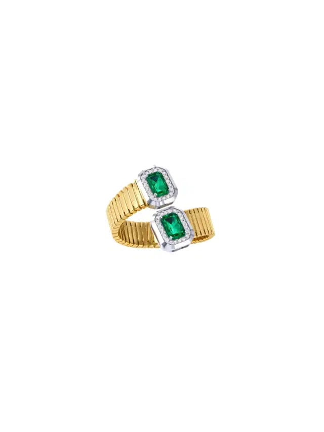 1.428ct Diamond Emerald 14K Gold Bypass Ring