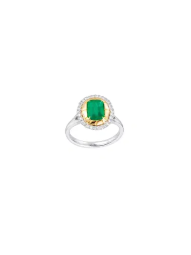 Wish Fine Jewelry 1.851ct Diamond Emerald 14K Gold Halo Cocktail Ring | Thumbnail 1 Wish Fine Jewelry 1.851ct Diamond Emerald 14K Gold Halo Cocktail Ring | Thumbnail 1