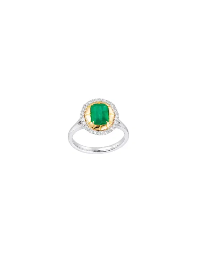 Wish Fine Jewelry 1.851ct Diamond Emerald 14K Gold Halo Cocktail Ring