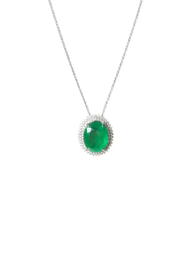 Wish Fine Jewelry 12.55ct Emerald Diamond 18K Gold Halo Necklace | Thumbnail 1 Wish Fine Jewelry 12.55ct Emerald Diamond 18K Gold Halo Necklace | Thumbnail 1