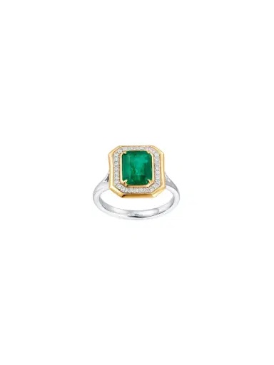 Wish Fine Jewelry 2.541ct Diamond Emerald 14K Gold Halo Cocktail Ring | Thumbnail 1