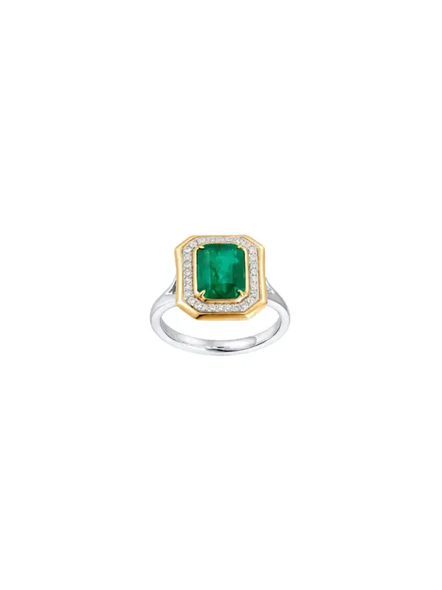 Wish Fine Jewelry 2.541ct Diamond Emerald 14K Gold Halo Cocktail Ring