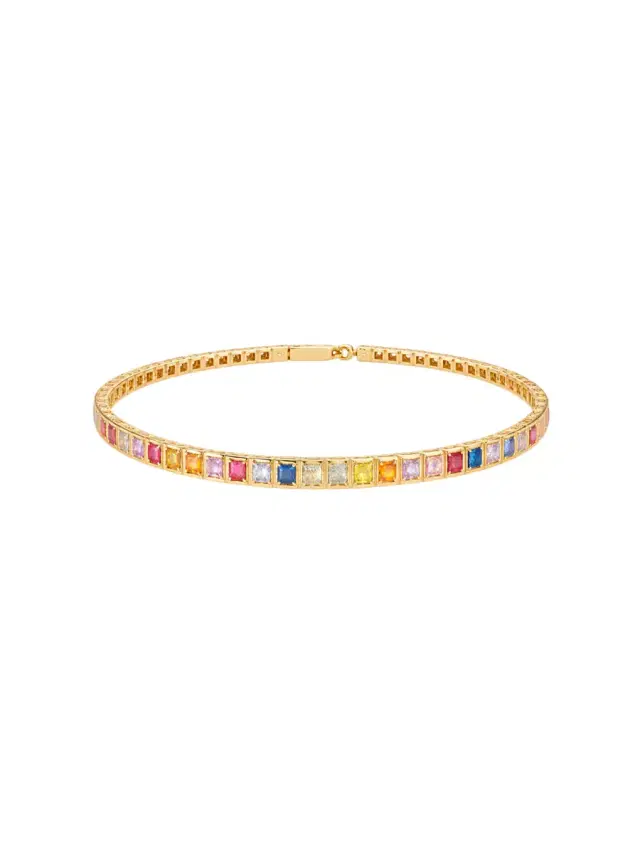 2.71ct Multi Stones 14K Gold Bangle Bracelet