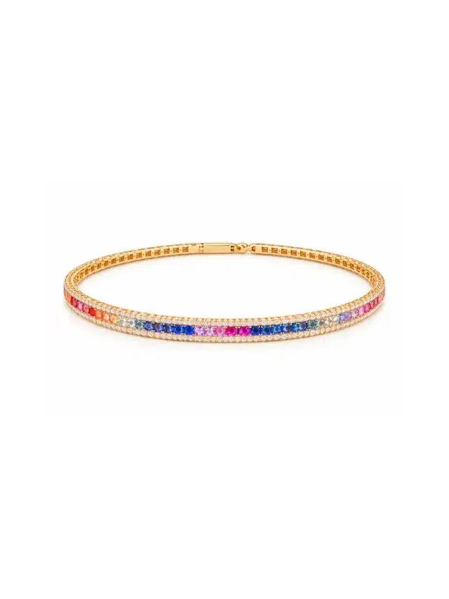 Wish Fine Jewelry 3.14ct Diamond Multi Sapphire 14K Gold Bangle Bracelet