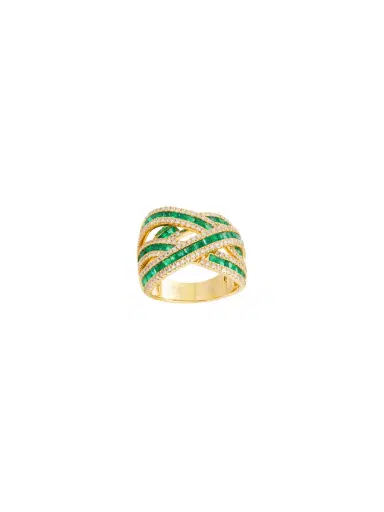 Wish Fine Jewelry 3.261ct Emerald Diamond 14K Gold Crossover Ring | Thumbnail 1 Wish Fine Jewelry 3.261ct Emerald Diamond 14K Gold Crossover Ring | Thumbnail 1