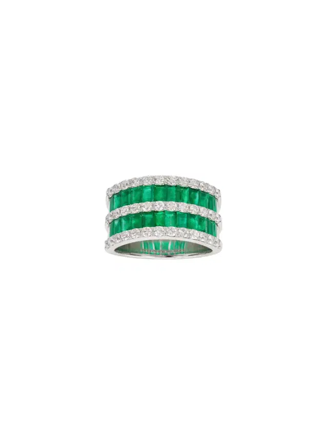 Wish Fine Jewelry 3.268ct Diamond Emerald 18K Gold Cluster Ring
