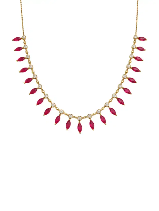 5.25ct Ruby Diamond 14K Gold Stationed Chain Necklace