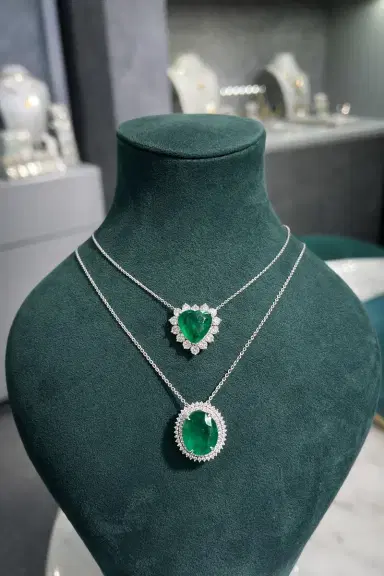 Wish Fine Jewelry 8.77ct Diamond Emerald 18K Gold Heart Necklace | Thumbnail 2 Wish Fine Jewelry 8.77ct Diamond Emerald 18K Gold Heart Necklace | Thumbnail 2