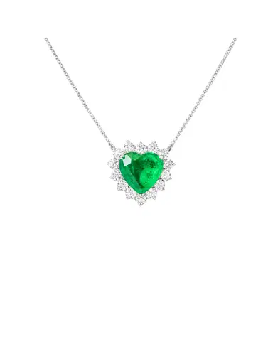 Wish Fine Jewelry 8.77ct Diamond Emerald 18K Gold Heart Necklace | Thumbnail 1 Wish Fine Jewelry 8.77ct Diamond Emerald 18K Gold Heart Necklace | Thumbnail 1